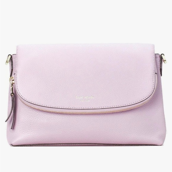 NWT ♠️ KATE SPADE 💜 Polly Large Flap Crossbody Bag in Pebbled Leather Lavender - Picture 5 of 10